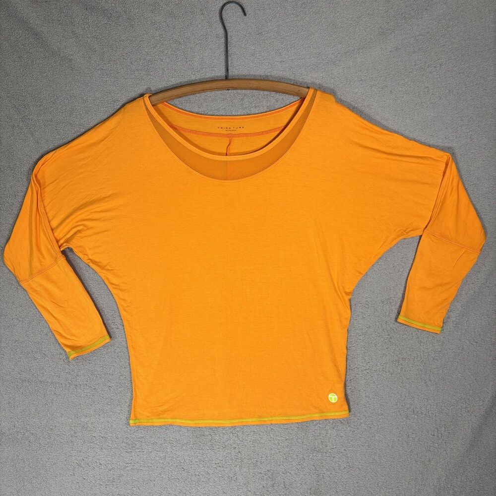 Trina Turk Recreation Top Women’s Size L Orange‎ Long Dolman Sleeve Tropical